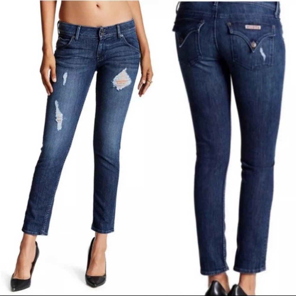 Hudson Collins Distressed Flap Pocket Skinny Jeans